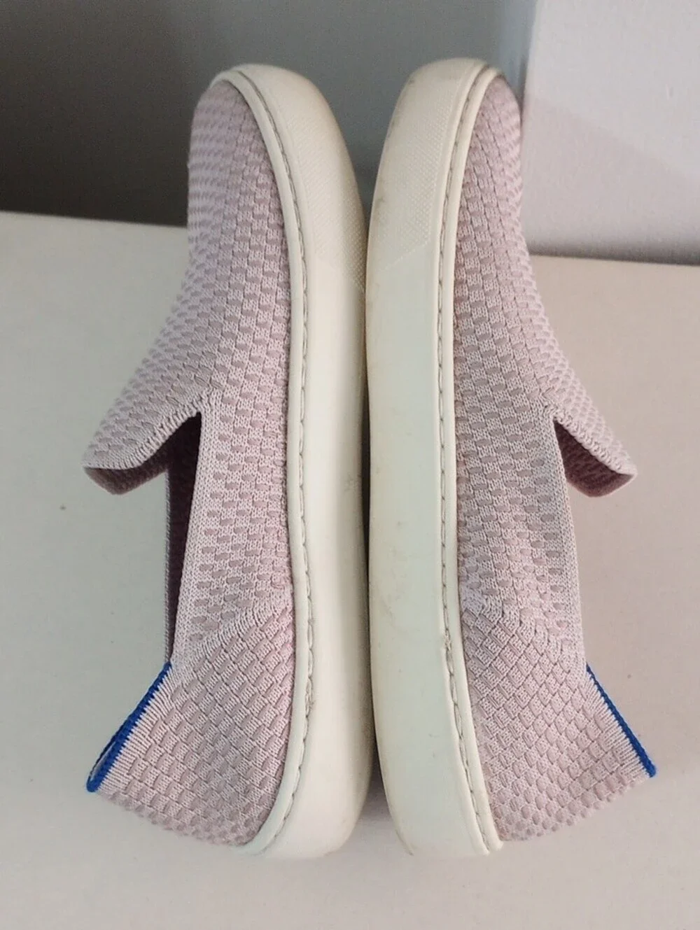 Rothy's Pastel Purple Knit Slip-On Flats with Blue Heel Trim Size 5